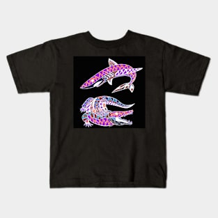 shark and alligator ecopop art tiburon and cocodrilo Kids T-Shirt